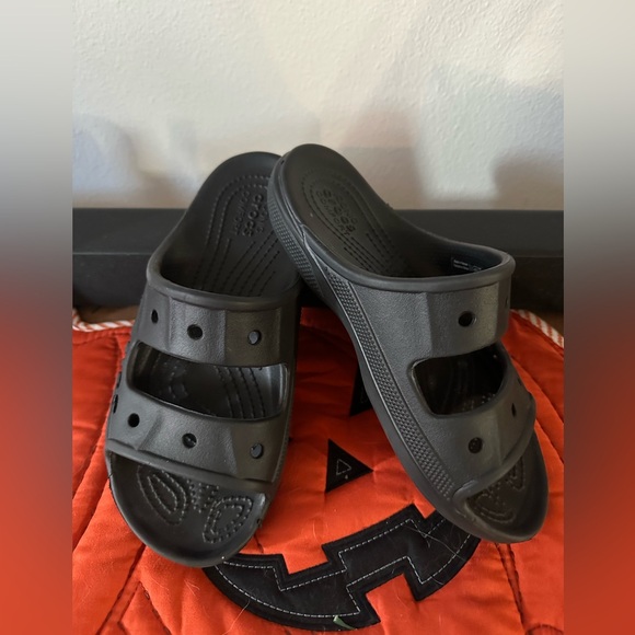 Crocs double strap black slip on slide sandals M5 W7 sandals - Picture 1 of 6